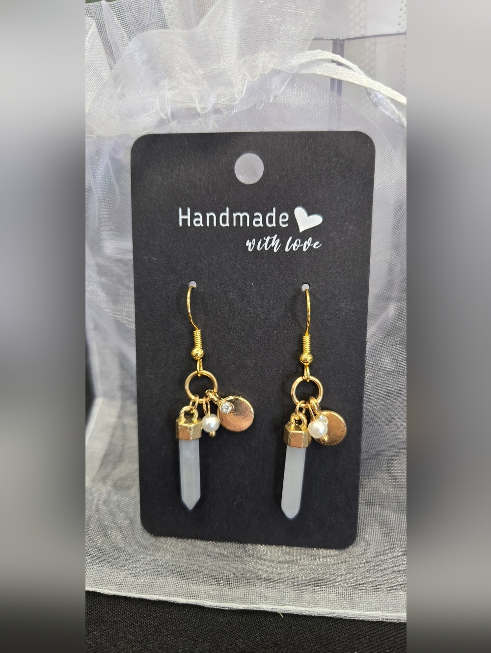Clear Quartz Mini Pendant Earrings - Hand Crafted